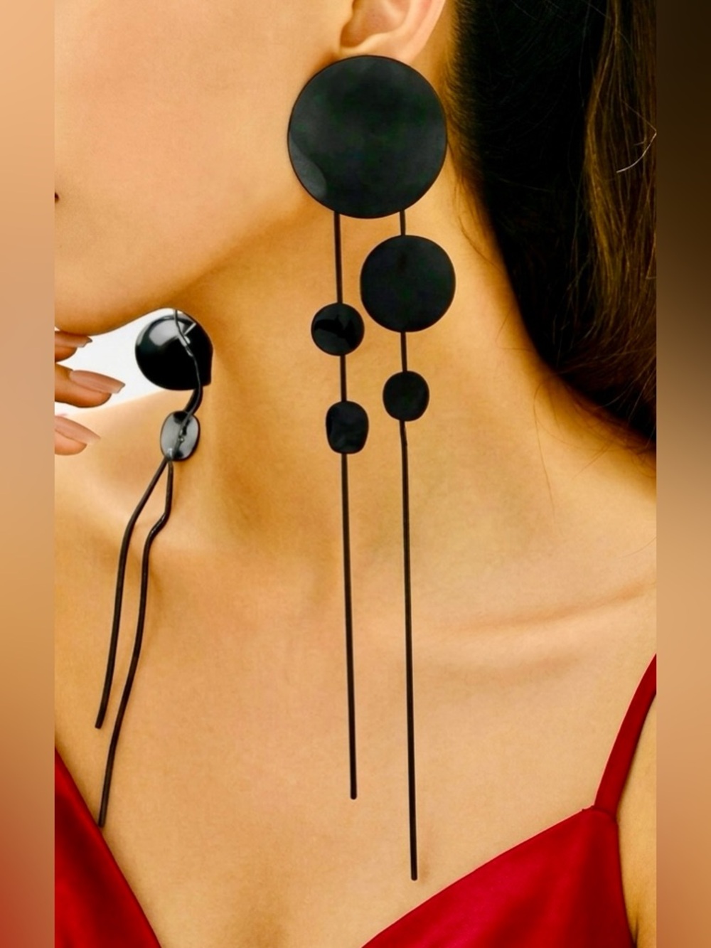 New Fashion Long Tasseled Round Metal Statement Earrings – European Style - Picture 3 of 5